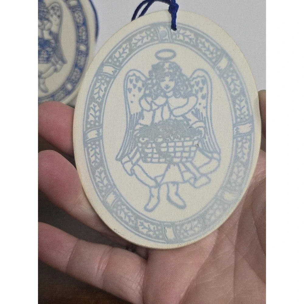 Ceramic Delft Blue‎ Angel Ornament Oval Set Of 2